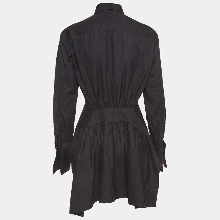 مملوكة مسبقًا Alaia Black Gathered Cotton Long Sleeve Mini Shirt Dress L