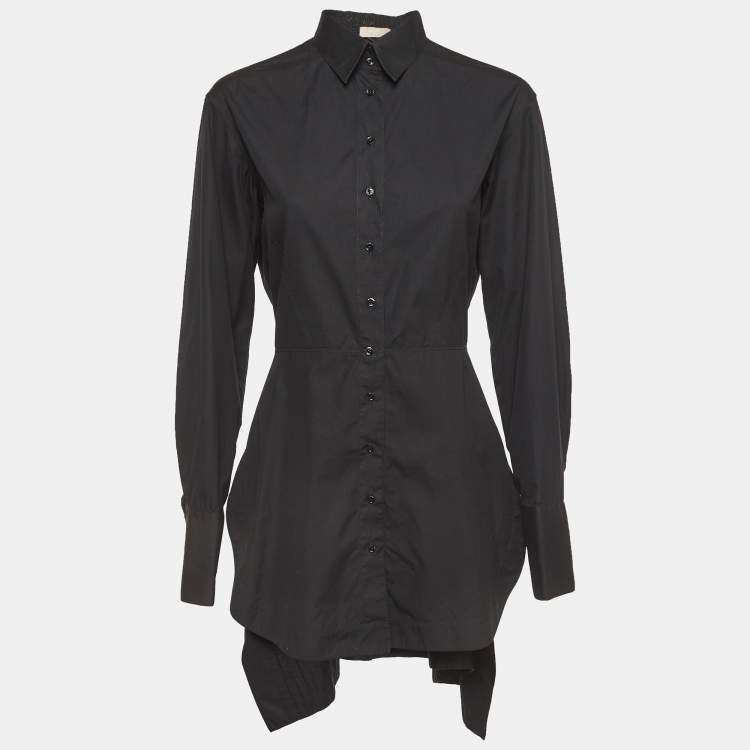 مملوكة مسبقًا Alaia Black Gathered Cotton Long Sleeve Mini Shirt Dress L