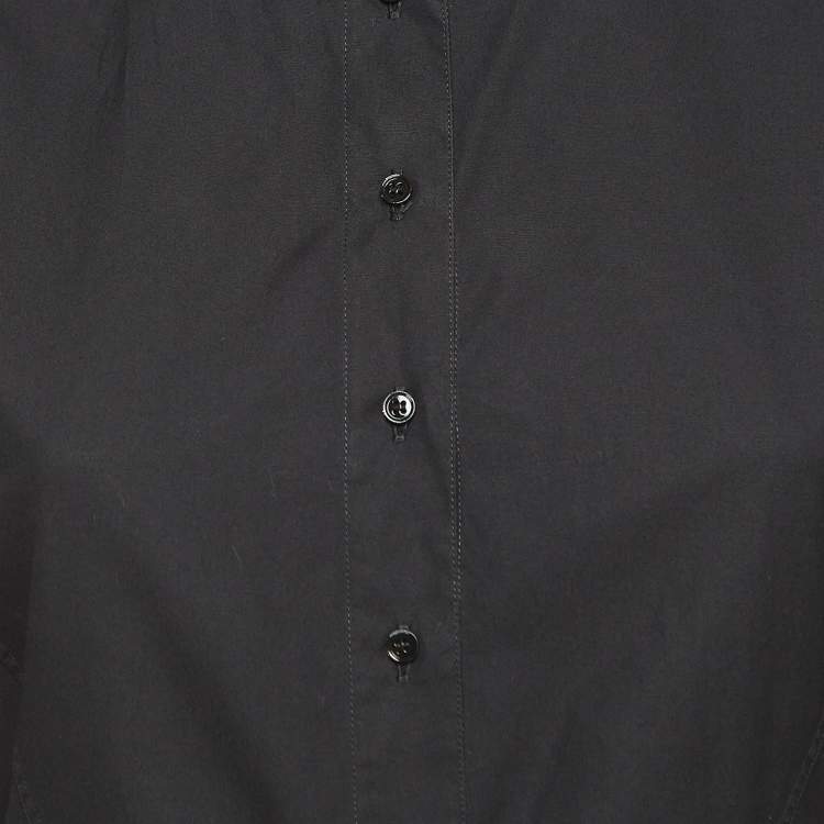 مملوكة مسبقًا Alaia Black Gathered Cotton Long Sleeve Mini Shirt Dress L