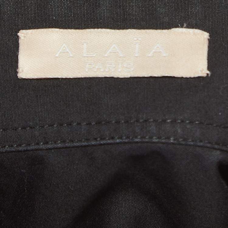مملوكة مسبقًا Alaia Black Gathered Cotton Long Sleeve Mini Shirt Dress L