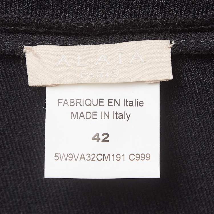 Pre Owned Alaia Black Knit Scallop Cut-Out Hem Cropped Cardigan L