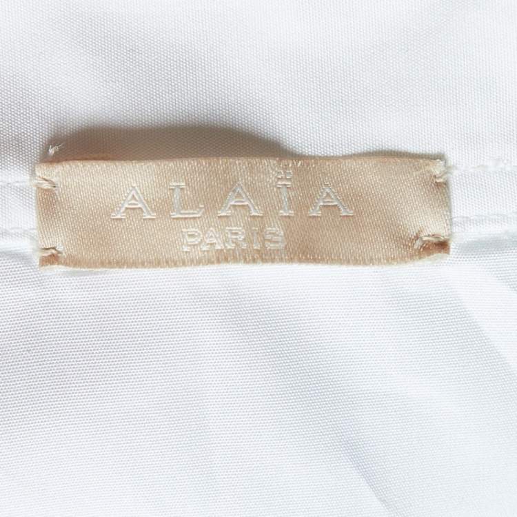 Pre Owned Alaia White Cotton Shirred Waist Crop Shirt M