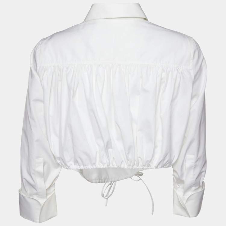 Pre Owned Alaia White Cotton Shirred Waist Crop Shirt M
