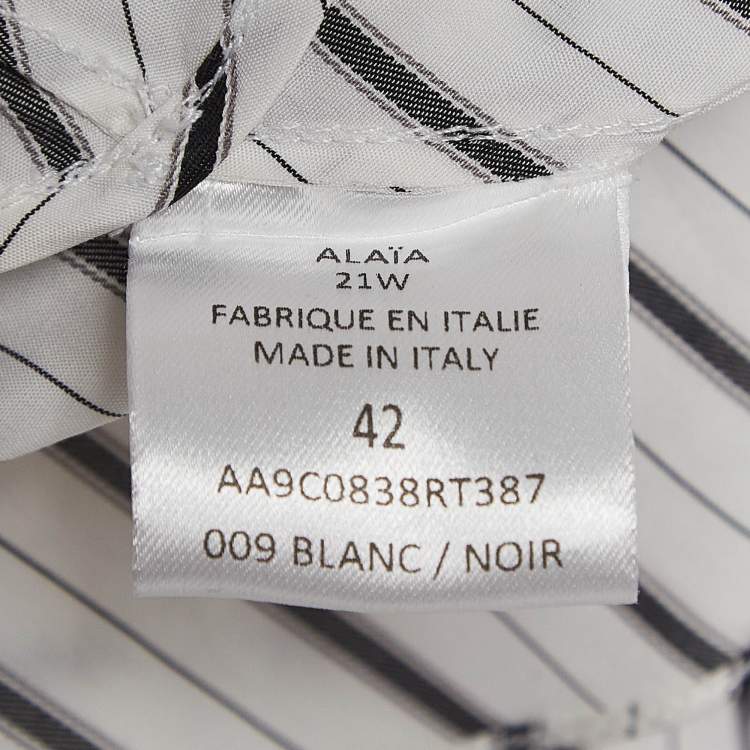 Pre Owned Alaia White/Black Pinstripe Cotton Cinched Waist Shirt L