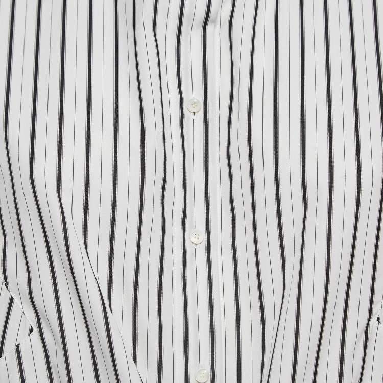 Pre Owned Alaia White/Black Pinstripe Cotton Cinched Waist Shirt L
