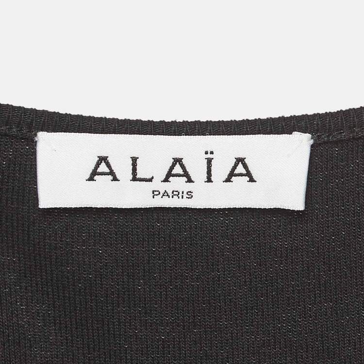Pre Owned Alaia Black Rib Knit Exaggerated Hem Mini Dress M