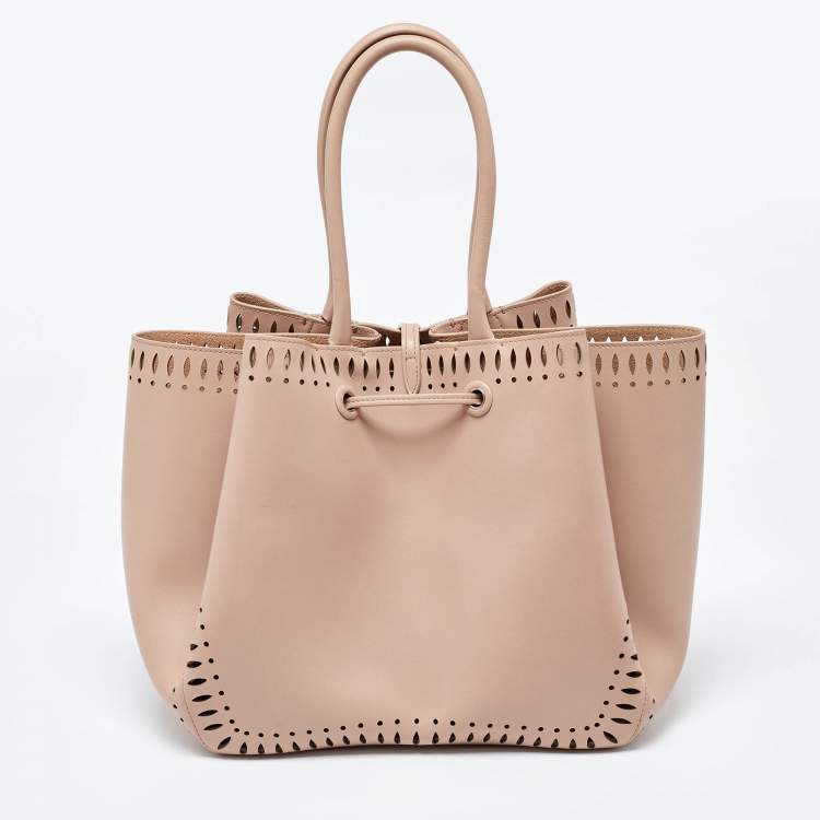 Pre Owned Alaia Beige Laser Cut Leather Angele 25 Tote