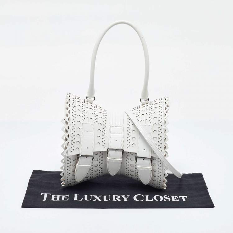 Pre Owned Alaia White Laser Cut Leather Edition 1992 Corset Bag