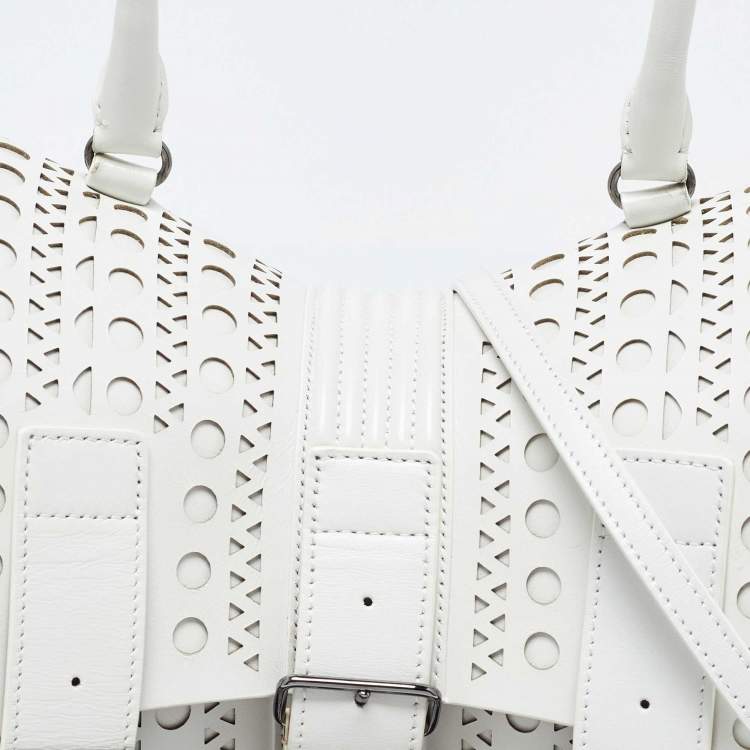 Pre Owned Alaia White Laser Cut Leather Edition 1992 Corset Bag