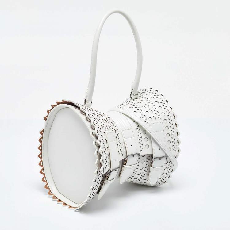 Pre Owned Alaia White Laser Cut Leather Edition 1992 Corset Bag