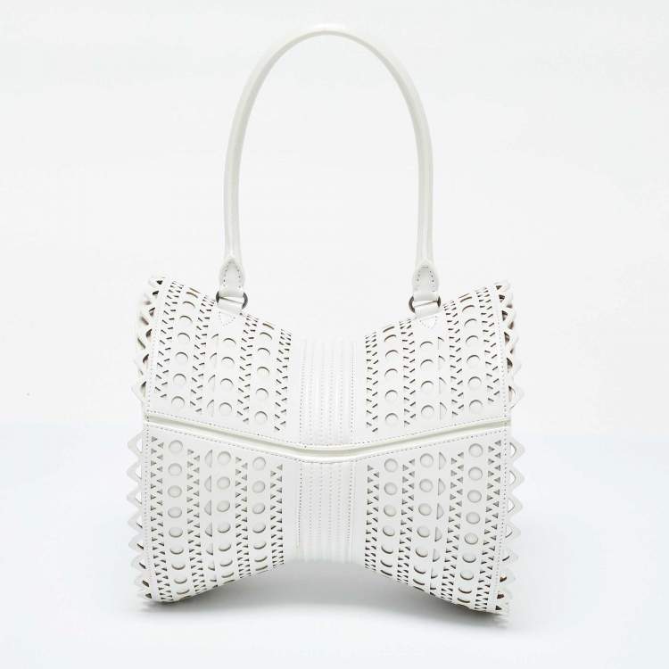 Pre Owned Alaia White Laser Cut Leather Edition 1992 Corset Bag