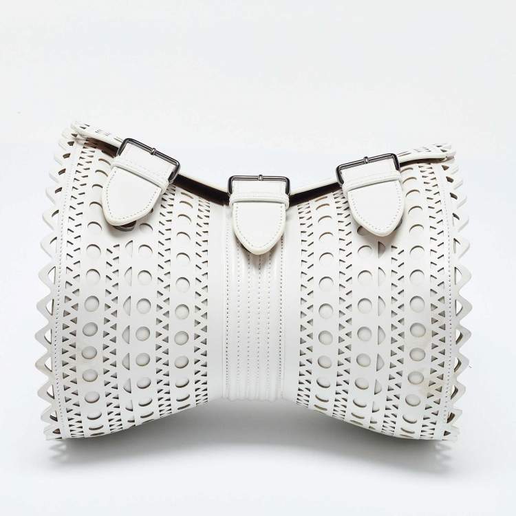 Pre Owned Alaia White Laser Cut Leather Edition 1992 Corset Bag