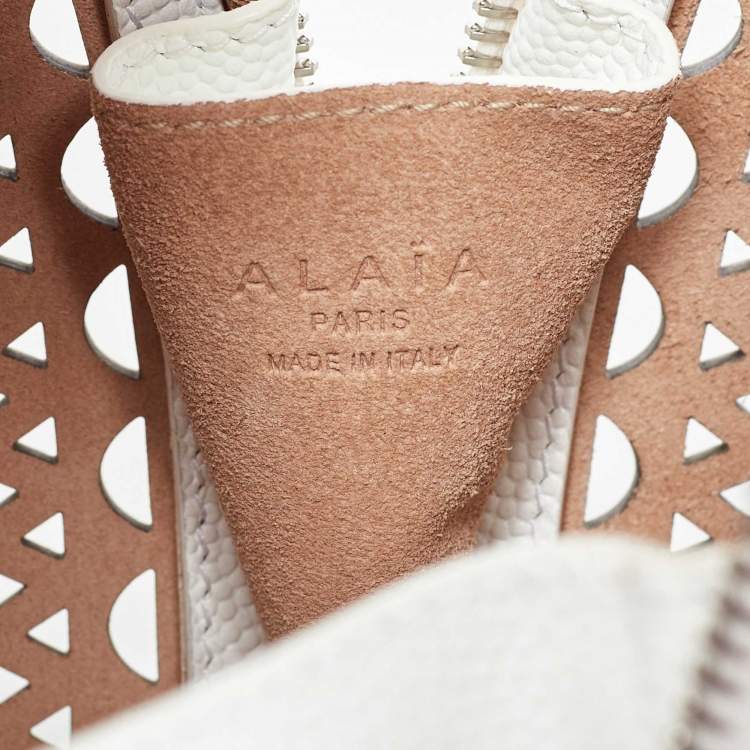Pre Owned Alaia White Laser Cut Leather Round Shape Bag