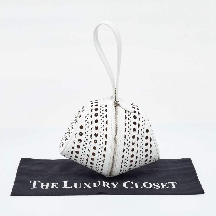 Pre Owned Alaia White Laser Cut Leather Round Shape Bag