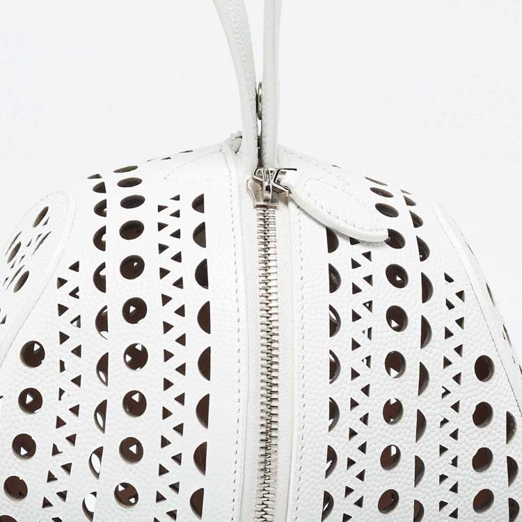 Pre Owned Alaia White Laser Cut Leather Round Shape Bag