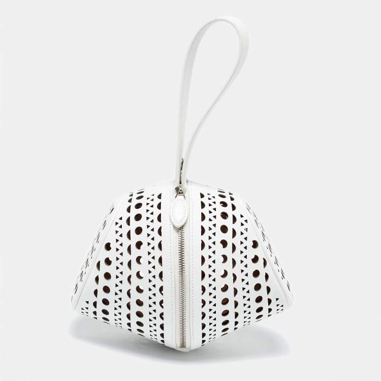 Pre Owned Alaia White Laser Cut Leather Round Shape Bag