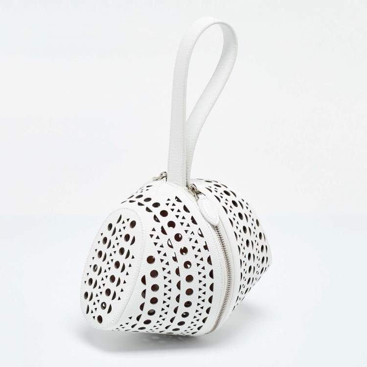 Pre Owned Alaia White Laser Cut Leather Round Shape Bag