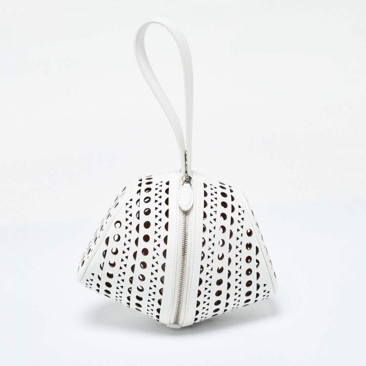 Pre Owned Alaia White Laser Cut Leather Round Shape Bag