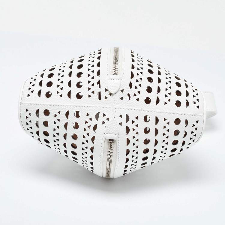 Pre Owned Alaia White Laser Cut Leather Round Shape Bag