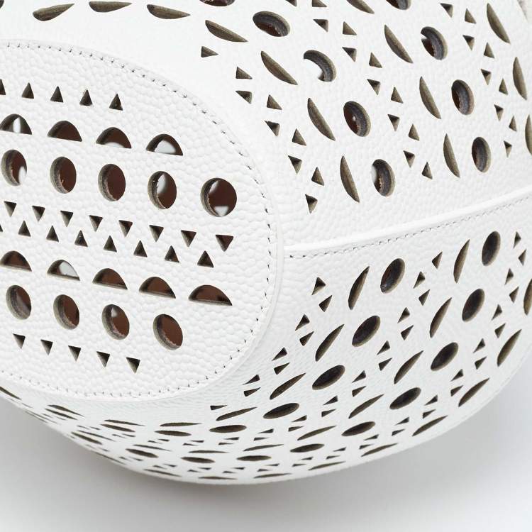 Pre Owned Alaia White Laser Cut Leather Round Shape Bag