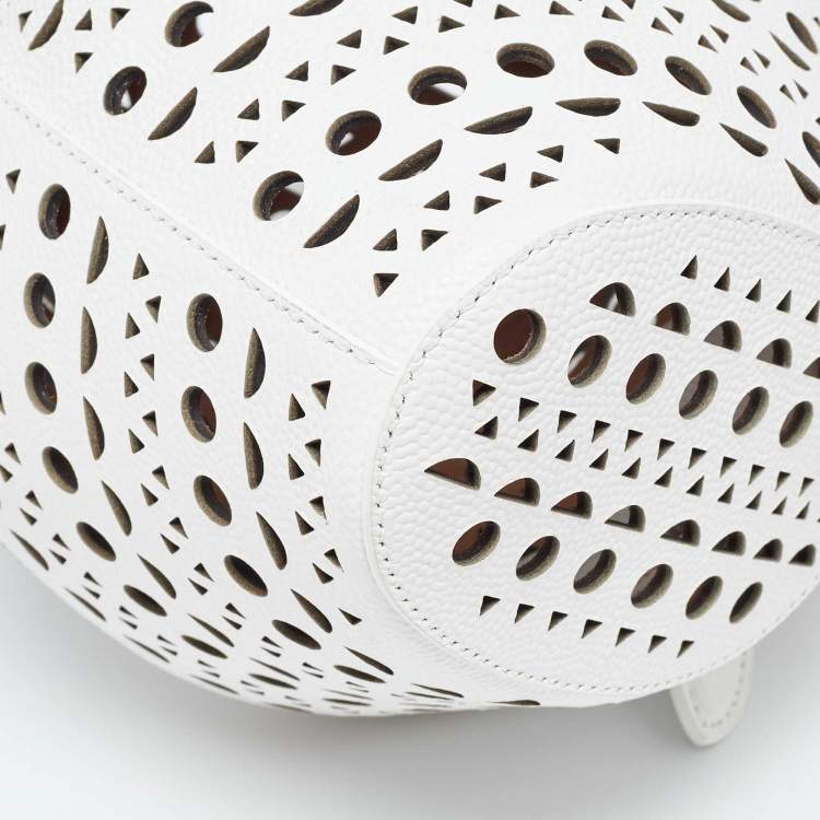 Pre Owned Alaia White Laser Cut Leather Round Shape Bag