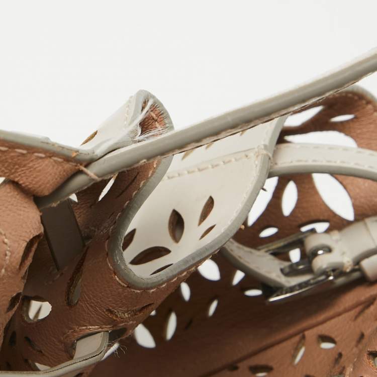 Pre Owned Alaia Beige Lasercut Leather Rose Marie Bucket Bag