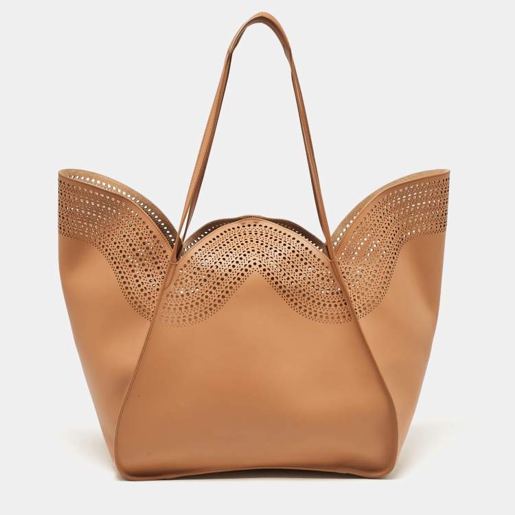 Pre Owned Alaia Brown Vienne Laser Cut Leather Large Lili Tote