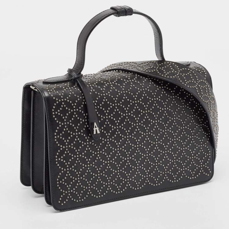 Pre Owned Alaia Black Leather Studded Franca Top Handle Bag