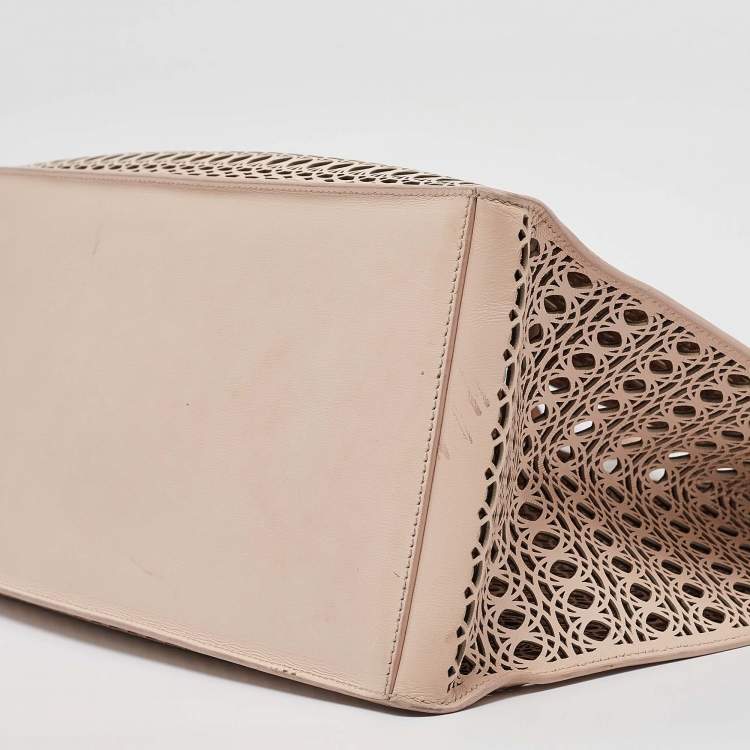 Pre Owned Alaia Beige Lasercut Leather Open Tote