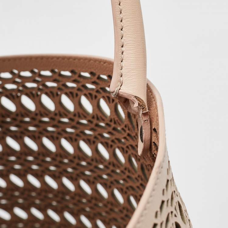 Pre Owned Alaia Beige Lasercut Leather Open Tote