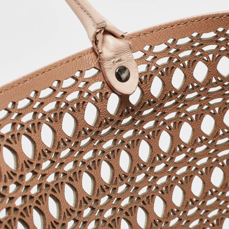 Pre Owned Alaia Beige Lasercut Leather Open Tote