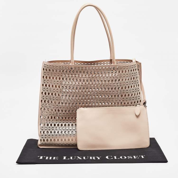Pre Owned Alaia Beige Lasercut Leather Open Tote
