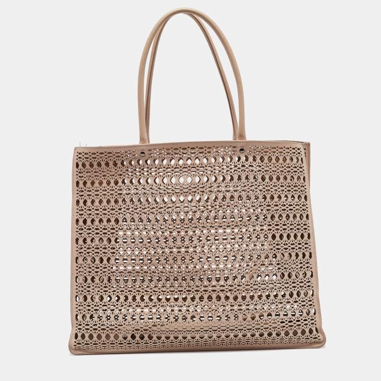 Pre Owned Alaia Beige Lasercut Leather Open Tote