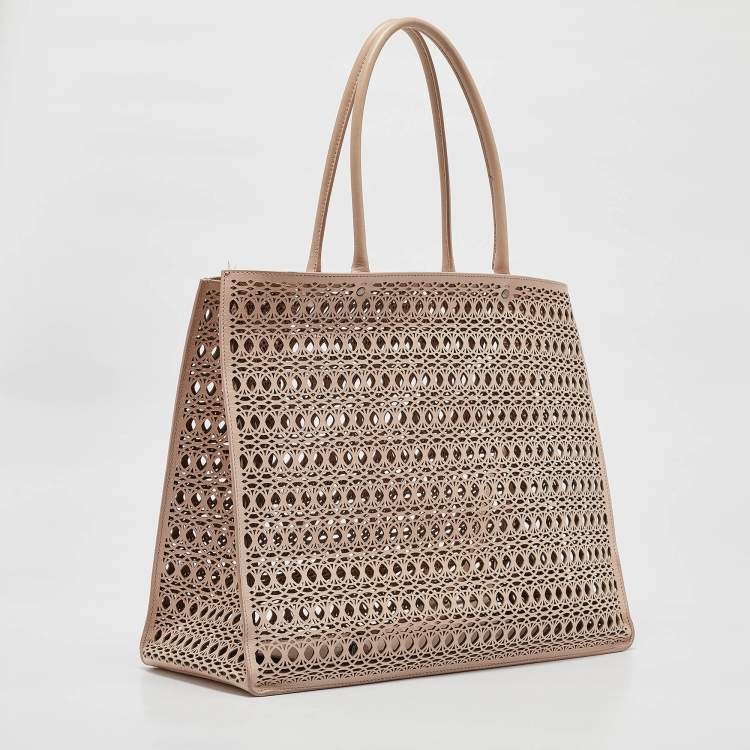 Pre Owned Alaia Beige Lasercut Leather Open Tote