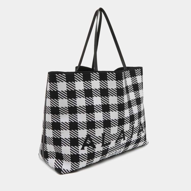 Pre Owned Alaia Black/White Canvas and Leather Large Houndstooth Tote 