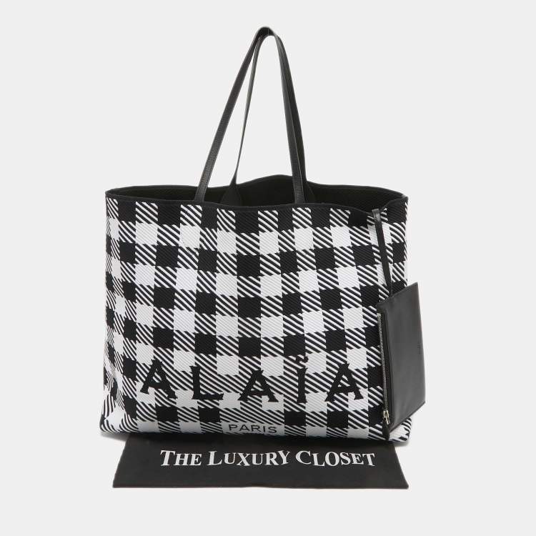 Pre Owned Alaia Black/White Canvas and Leather Large Houndstooth Tote 