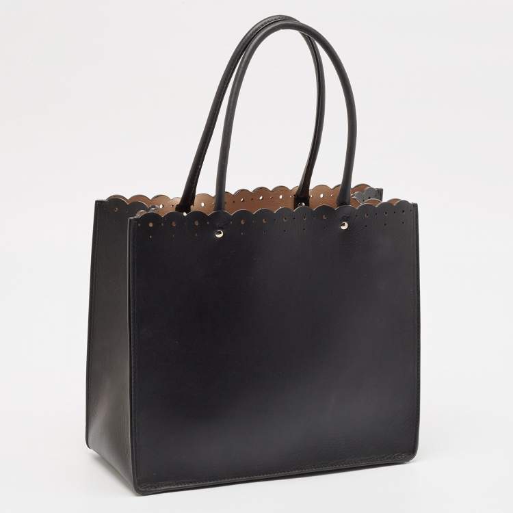 Pre Owned Alaia Black Leather Scalloped Tote