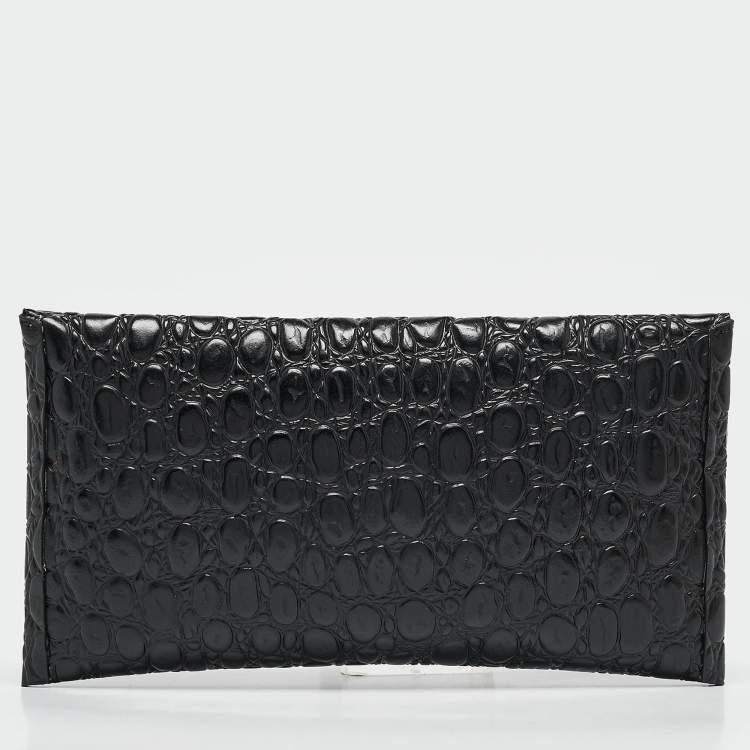 Pre Owned Alaia Black Croc Embossed Leather Envelope Clutch