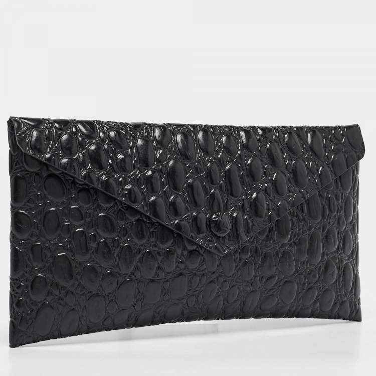 Pre Owned Alaia Black Croc Embossed Leather Envelope Clutch