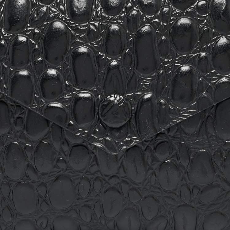 Pre Owned Alaia Black Croc Embossed Leather Envelope Clutch