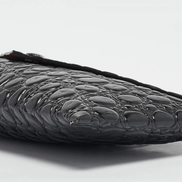 Pre Owned Alaia Black Croc Embossed Leather Envelope Clutch