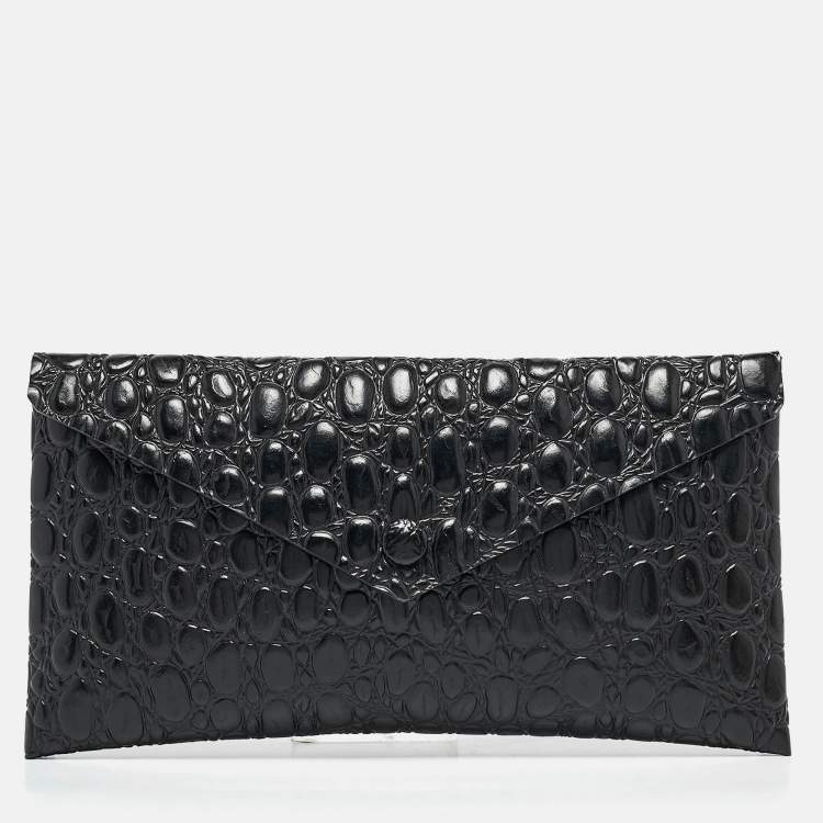 Pre Owned Alaia Black Croc Embossed Leather Envelope Clutch