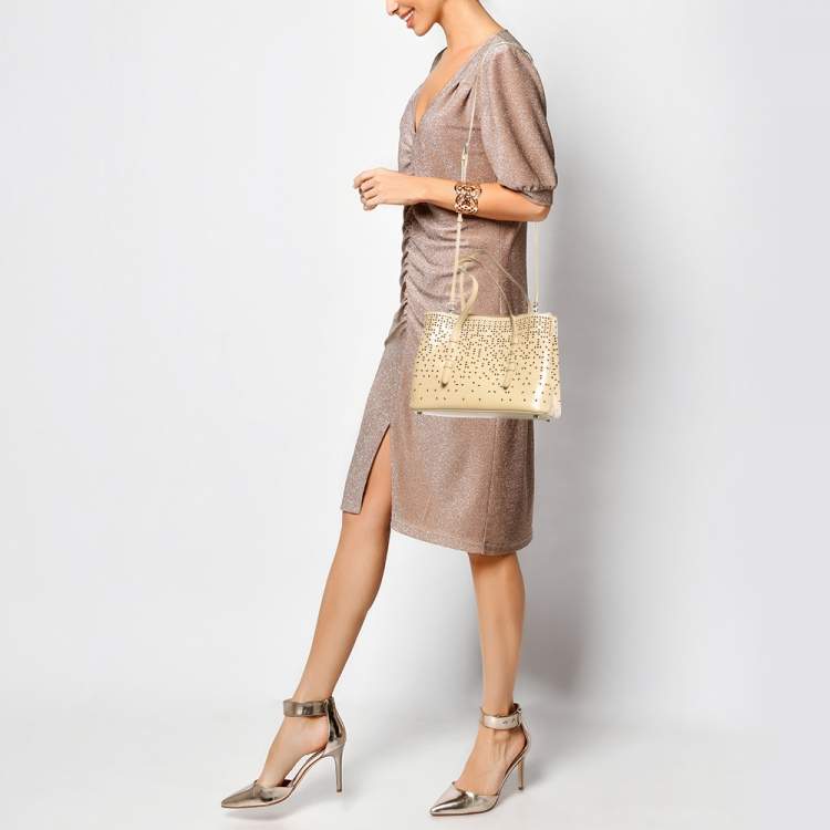 Pre Owned Alaia Light Beige Laser Cut Leather Le Mina 25 Tote