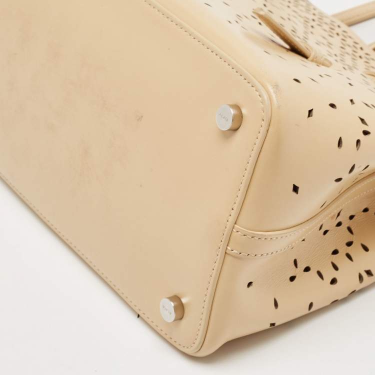 Pre Owned Alaia Light Beige Laser Cut Leather Le Mina 25 Tote