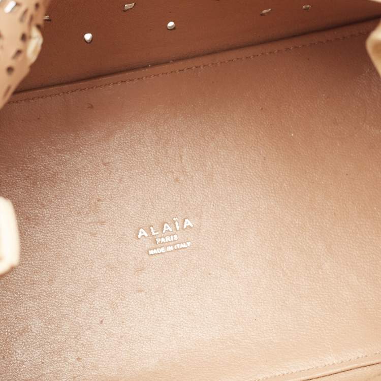 Pre Owned Alaia Light Beige Laser Cut Leather Le Mina 25 Tote