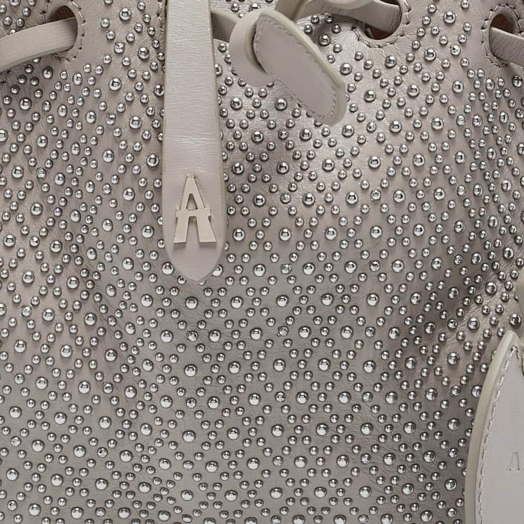 Pre Owned Alaia Grey Leather Mini Studded Rose Marie Bucket Bag