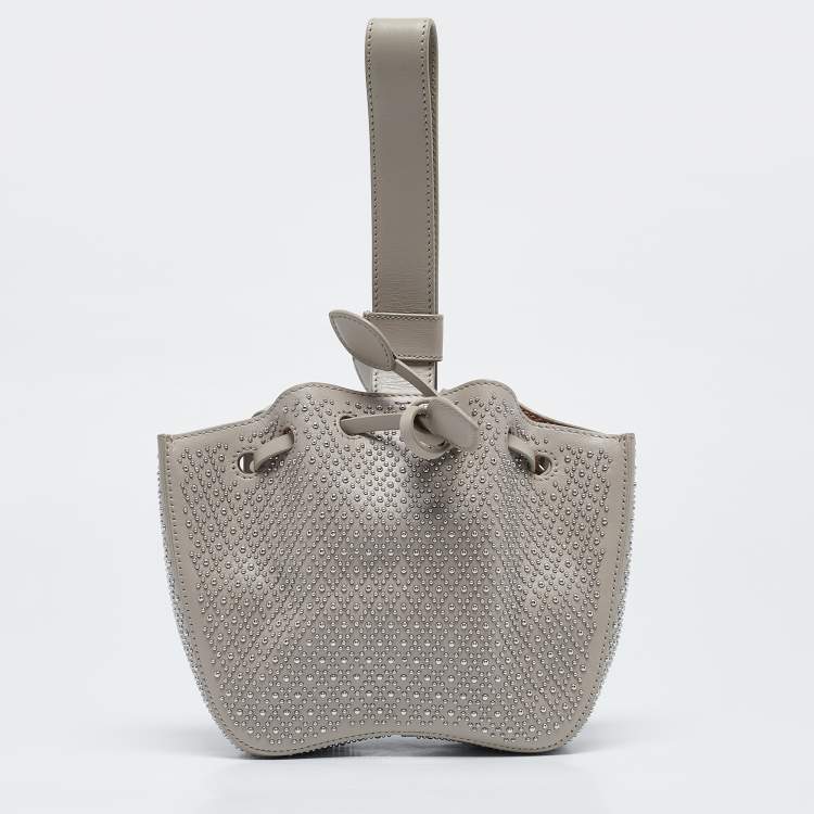 Pre Owned Alaia Grey Leather Mini Studded Rose Marie Bucket Bag