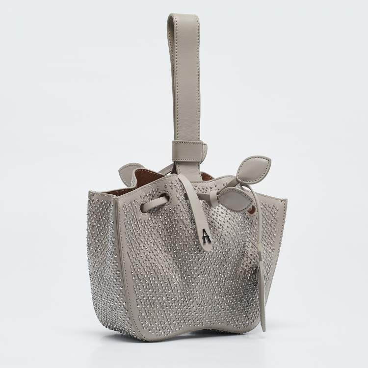 Pre Owned Alaia Grey Leather Mini Studded Rose Marie Bucket Bag