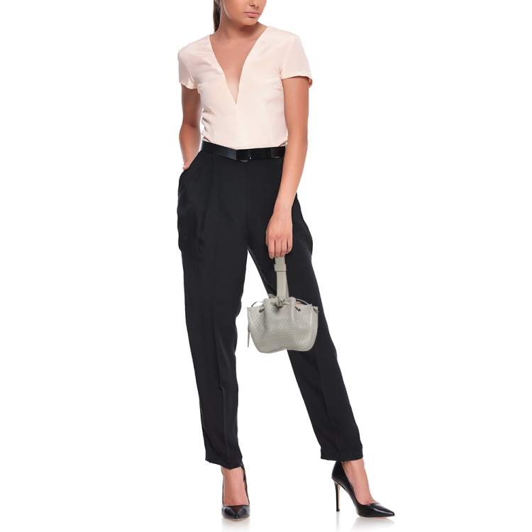 Pre Owned Alaia Grey Leather Mini Studded Rose Marie Bucket Bag