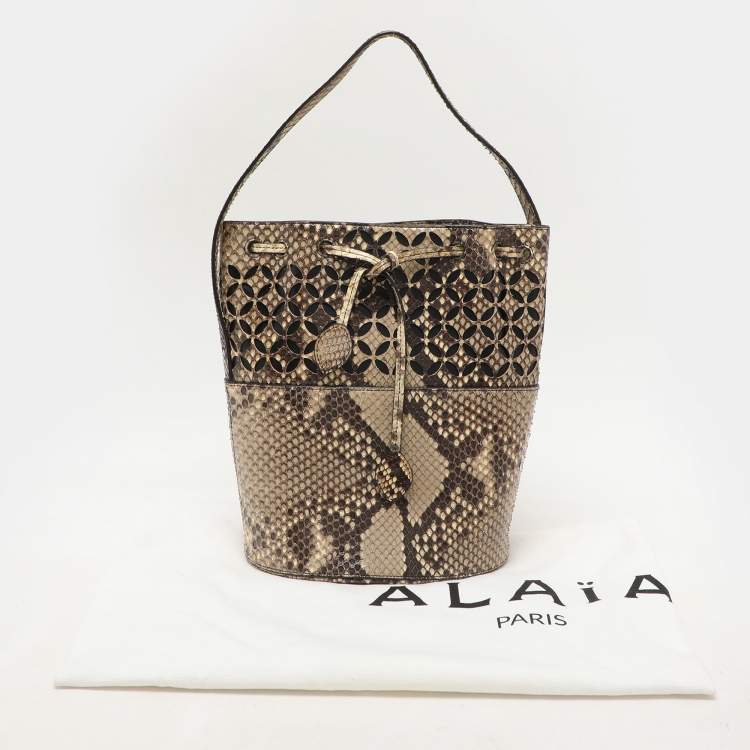 Pre Owned Alaia Beige/Black Python Drawstring Bucket Bag